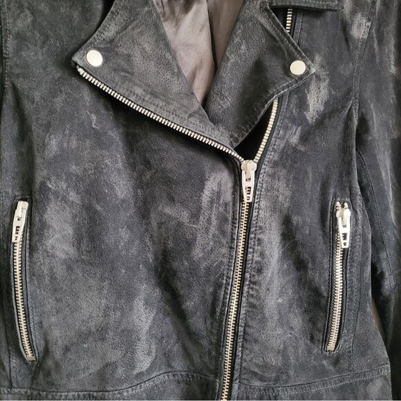 Distressed Suede Leather Black Chunky Zipper Moto Biker Jacket Sz L Blank NYC - Picture 2 of 12